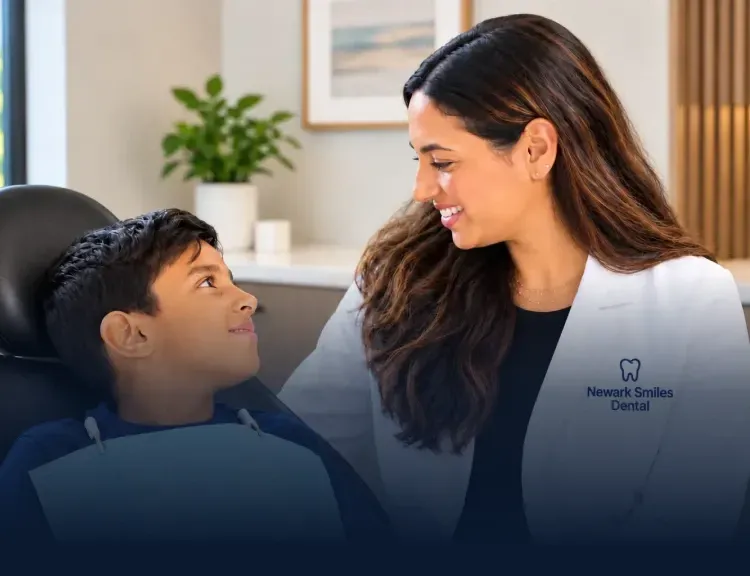 Patient smiling in the Newark Smiles Dental office